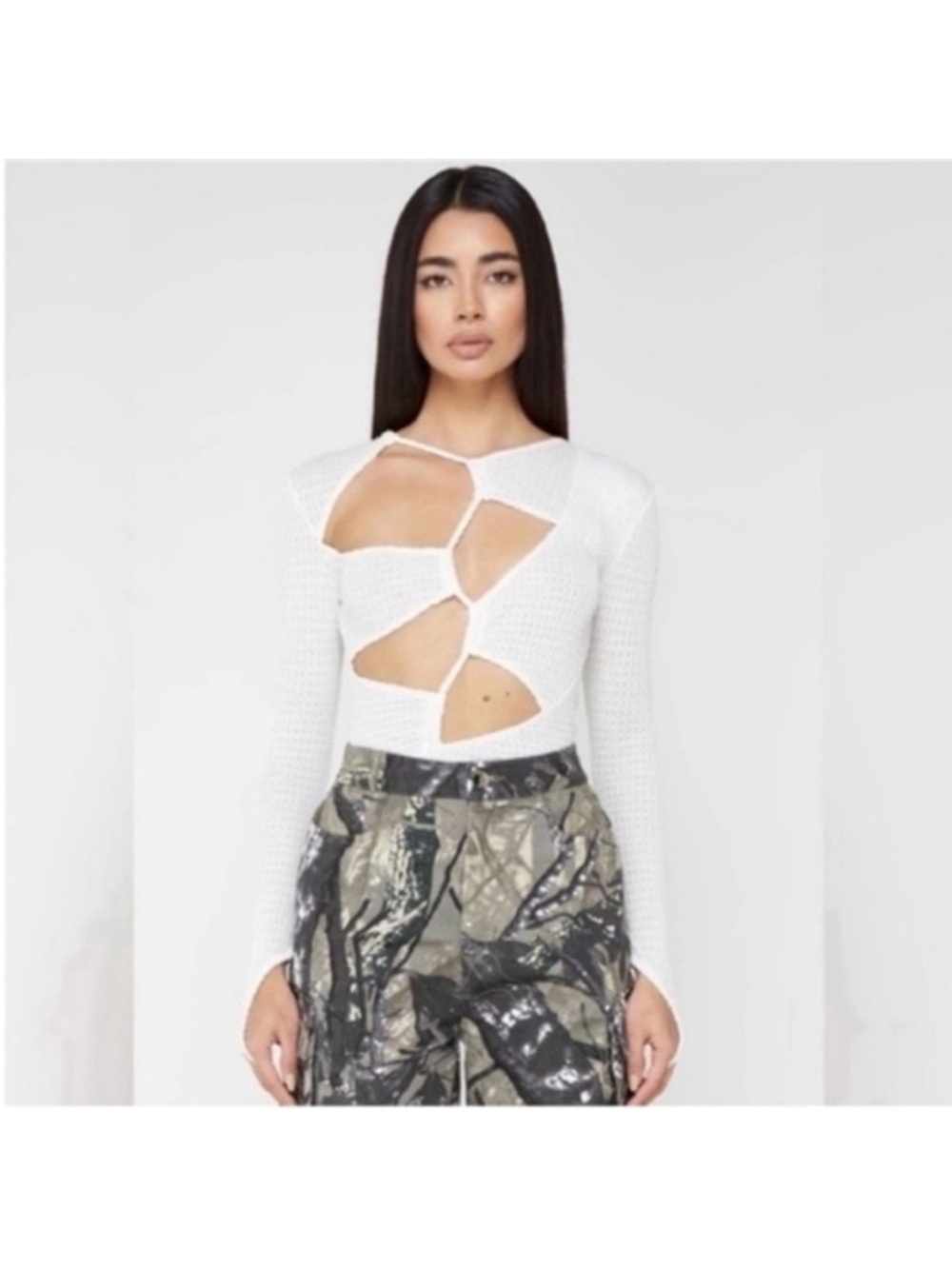 Maniere De Voir White Cutout Knit Bodysuit